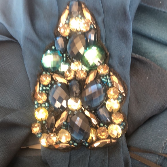 R&M Richards teal to black ombré asym top cocktail dress. Satin&chiffon overlay - Picture 8 of 9